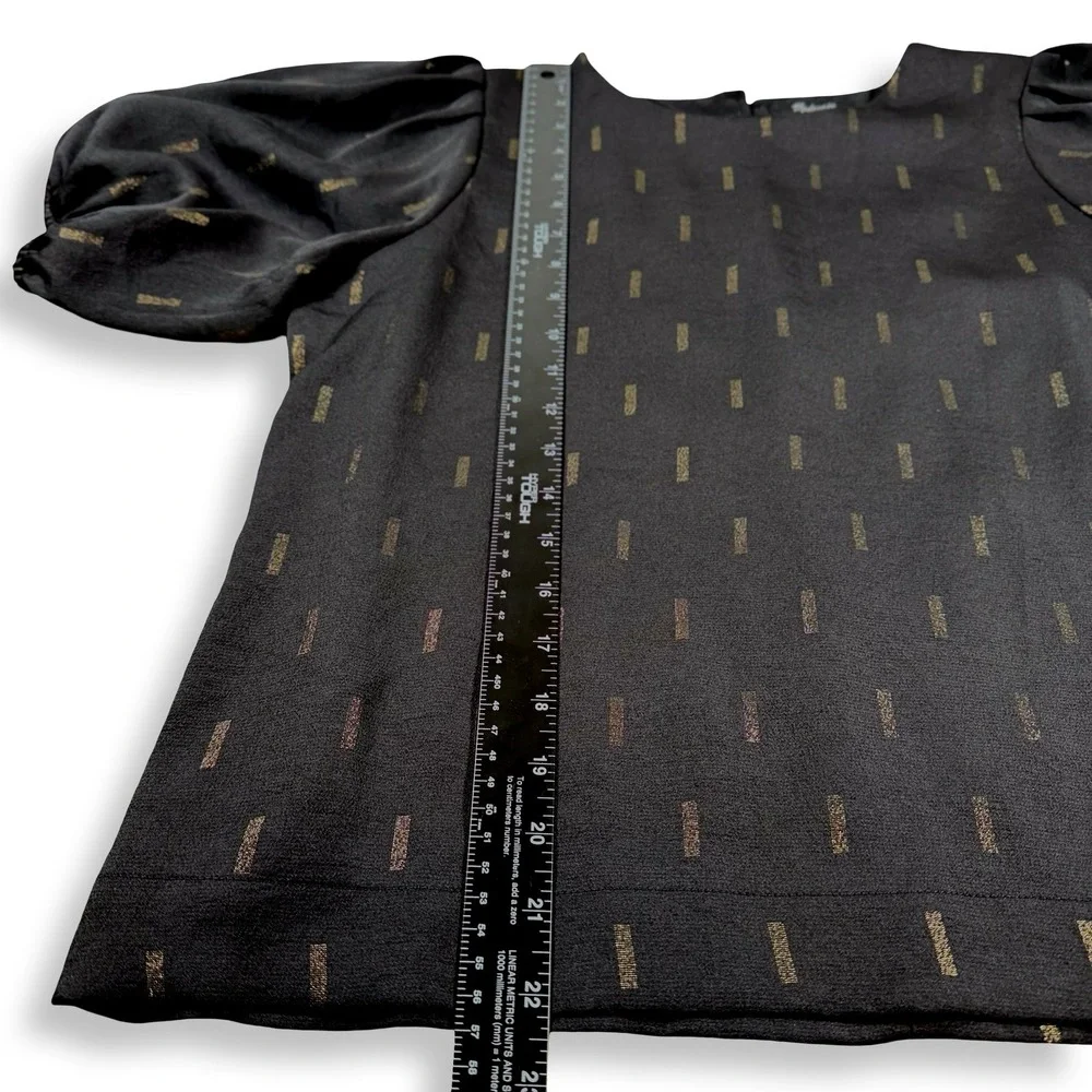 Madewell Womens Black Metallic Gold Dash Puff Sleeve‎ Blouse Top MC056 Small